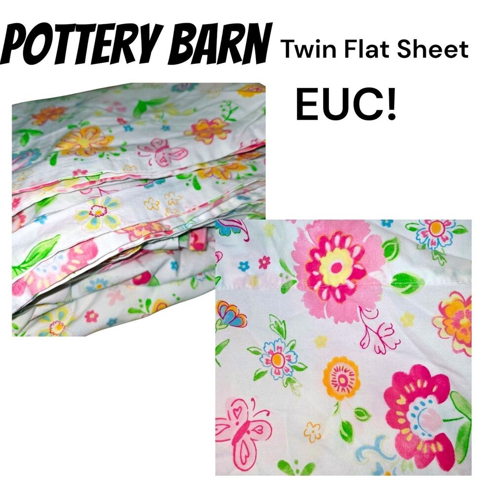 Pottery Barn Kids Garden Party Twin Flat Sheet Paisley White w/ Flowers Girls